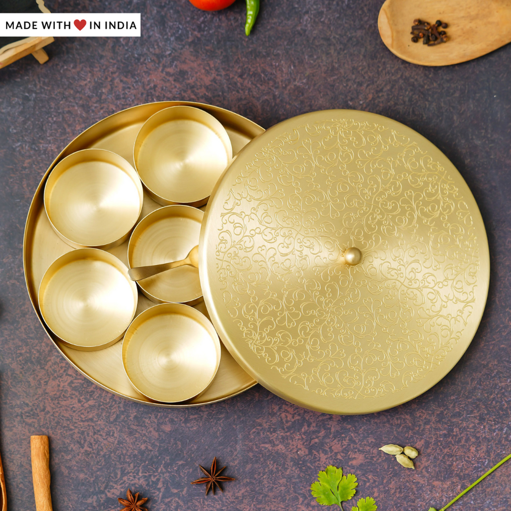 Ataranj Pehla — 8 inch Handcrafted Brass Spice Box Masala Dabba