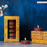 Stone Embellished Diwali Tealight Holders- Red (Set of 6)