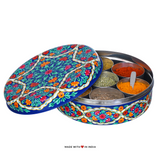 The Guldasta hand-painted stainless steel spice box/ masala dabba