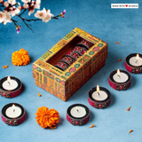 Stone Embellished Diwali Tealight Holders- Red (Set of 6)