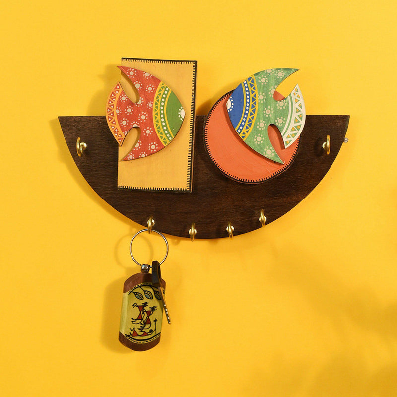 2 Cute Fishes - Madhubani Inspired Key holder - Made with Love in India