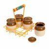 4 Hand-painted Porcelain Bharni/Jars with Metal stand - Made with Love in India