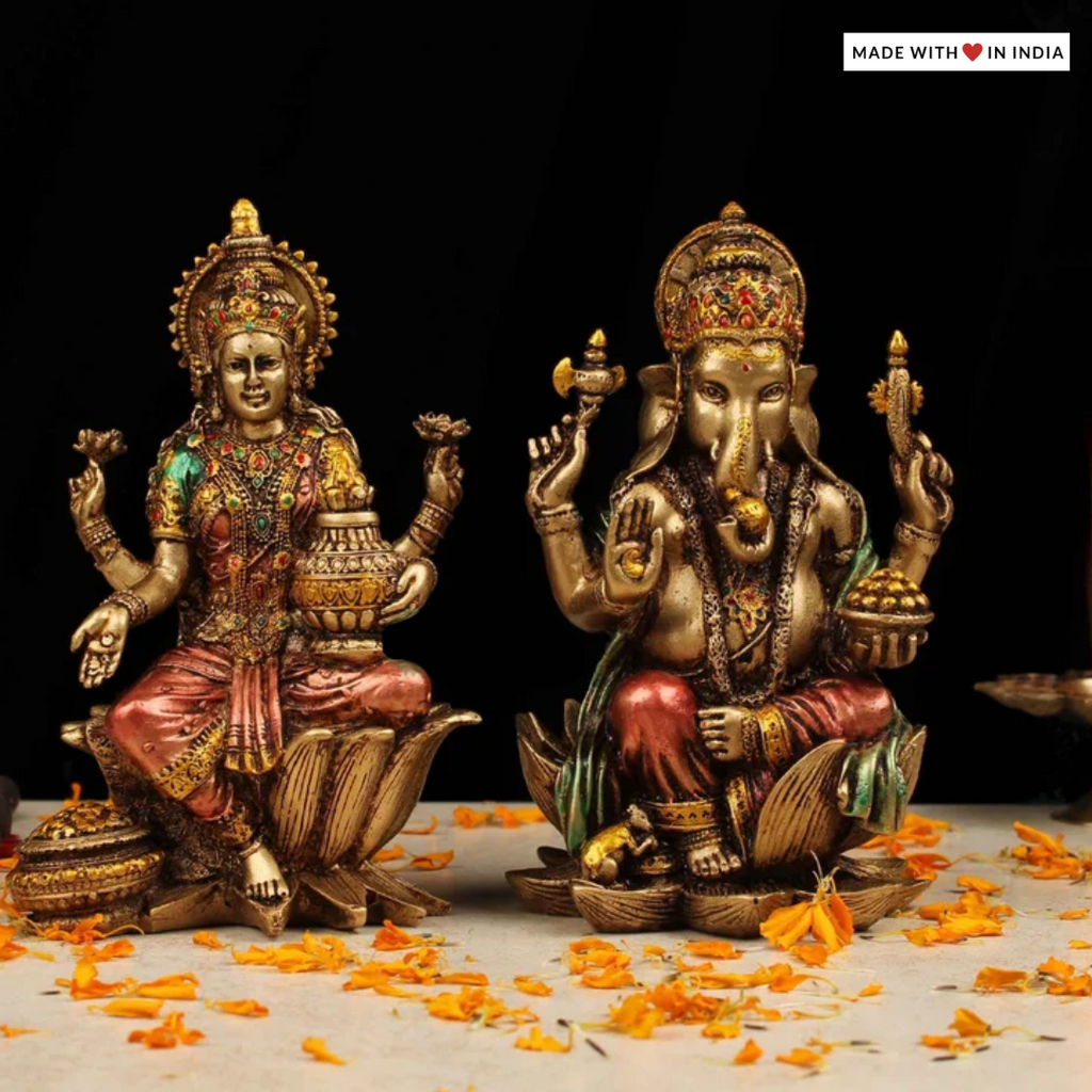 Goddess Lakshmi on a Lotus pedestal - Metallic finish