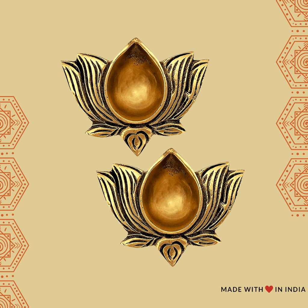 Lotus Shaped Brass Diya - Made with Love in India