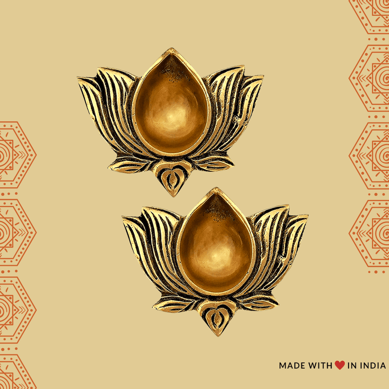 Lotus Shaped Brass Diya - Made with Love in India