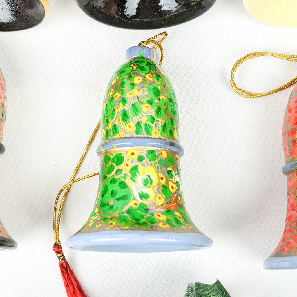 Christmas Tree Bell Ornaments - Hand-Painted Paper Mache - Assorted - Made with Love in India