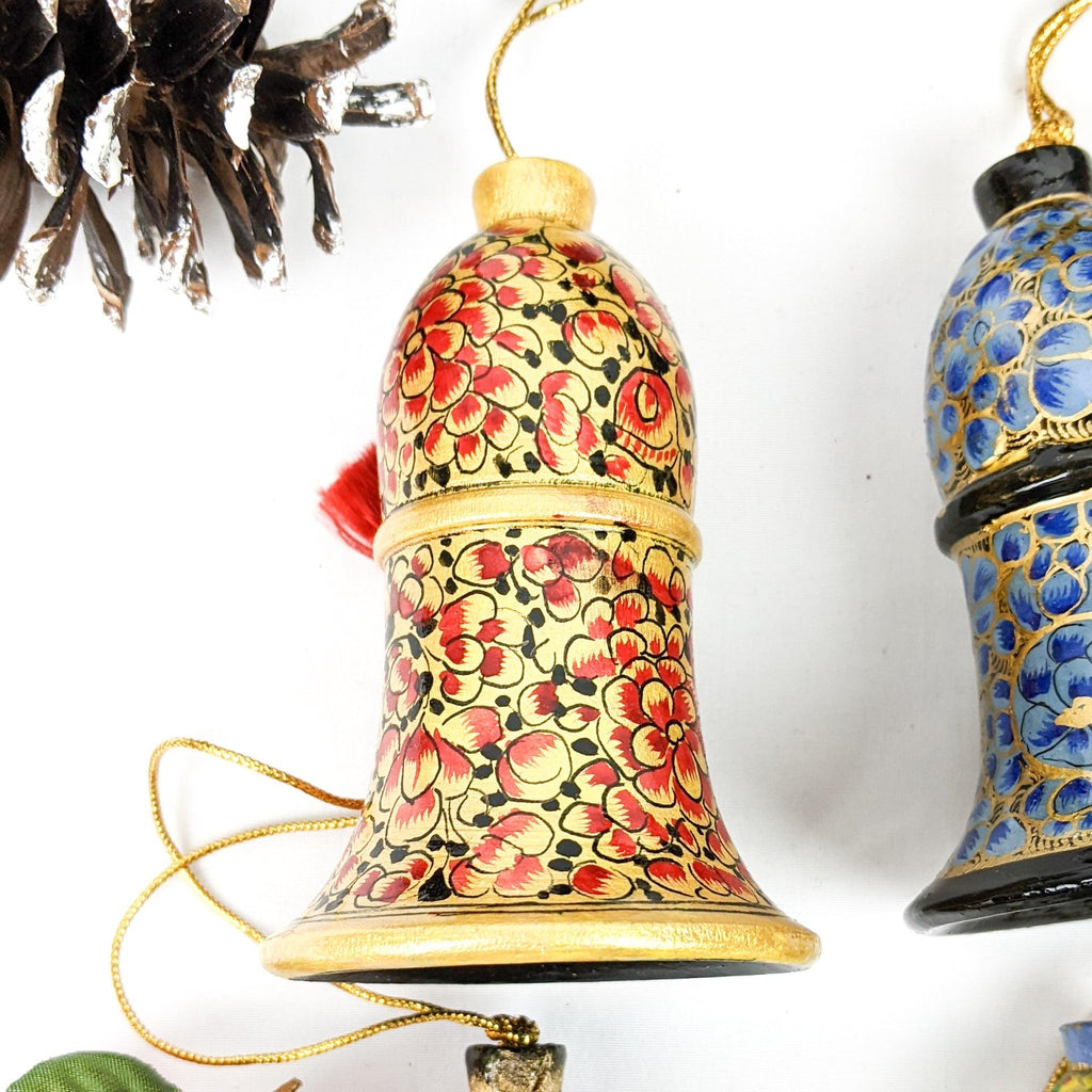 Christmas Tree Bell Ornaments - Hand-Painted Paper Mache - Assorted - Made with Love in India