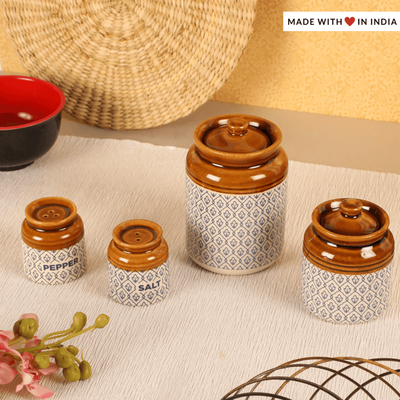 Porcelain Bharni /Jar Set with Indian Motifs — Set of 4 - Made with Love in India
