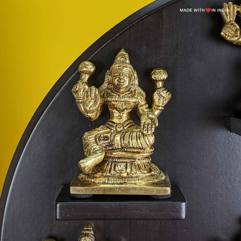Ashtalakshmi Brass Statue - Eight Manifestations of Lalshmi (Laxmi) - on wooden base - Made with Love in India