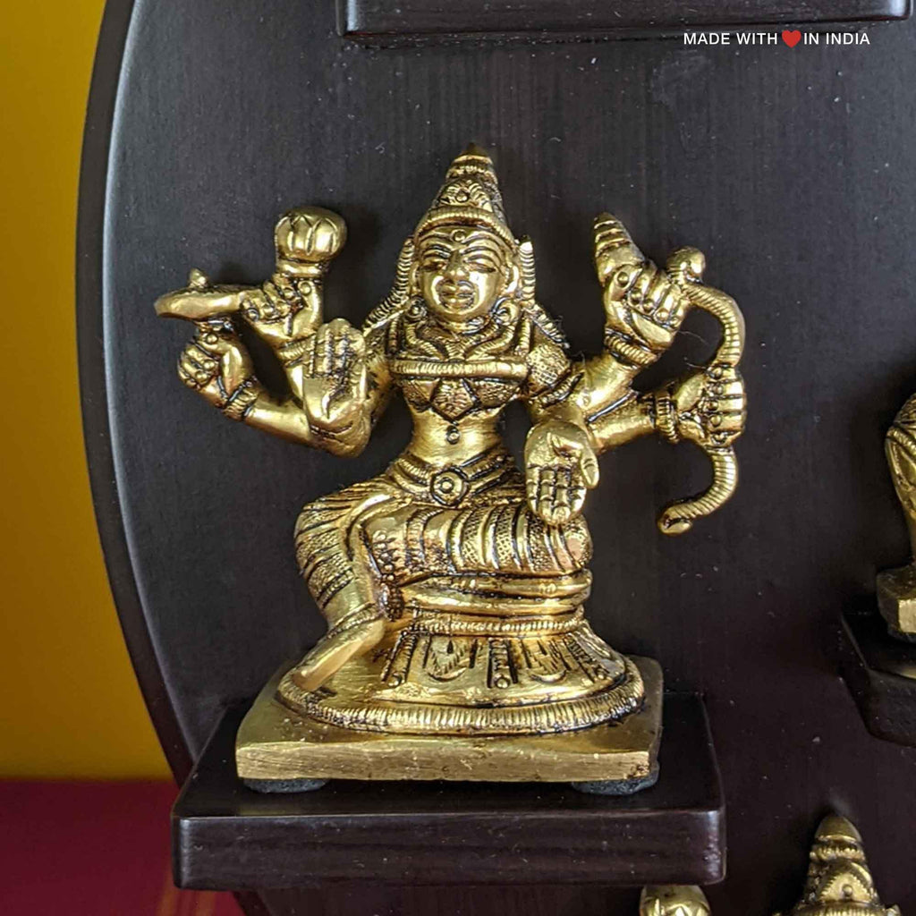 Ashtalakshmi Brass Statue - Eight Manifestations of Lalshmi (Laxmi) - on wooden base - Made with Love in India