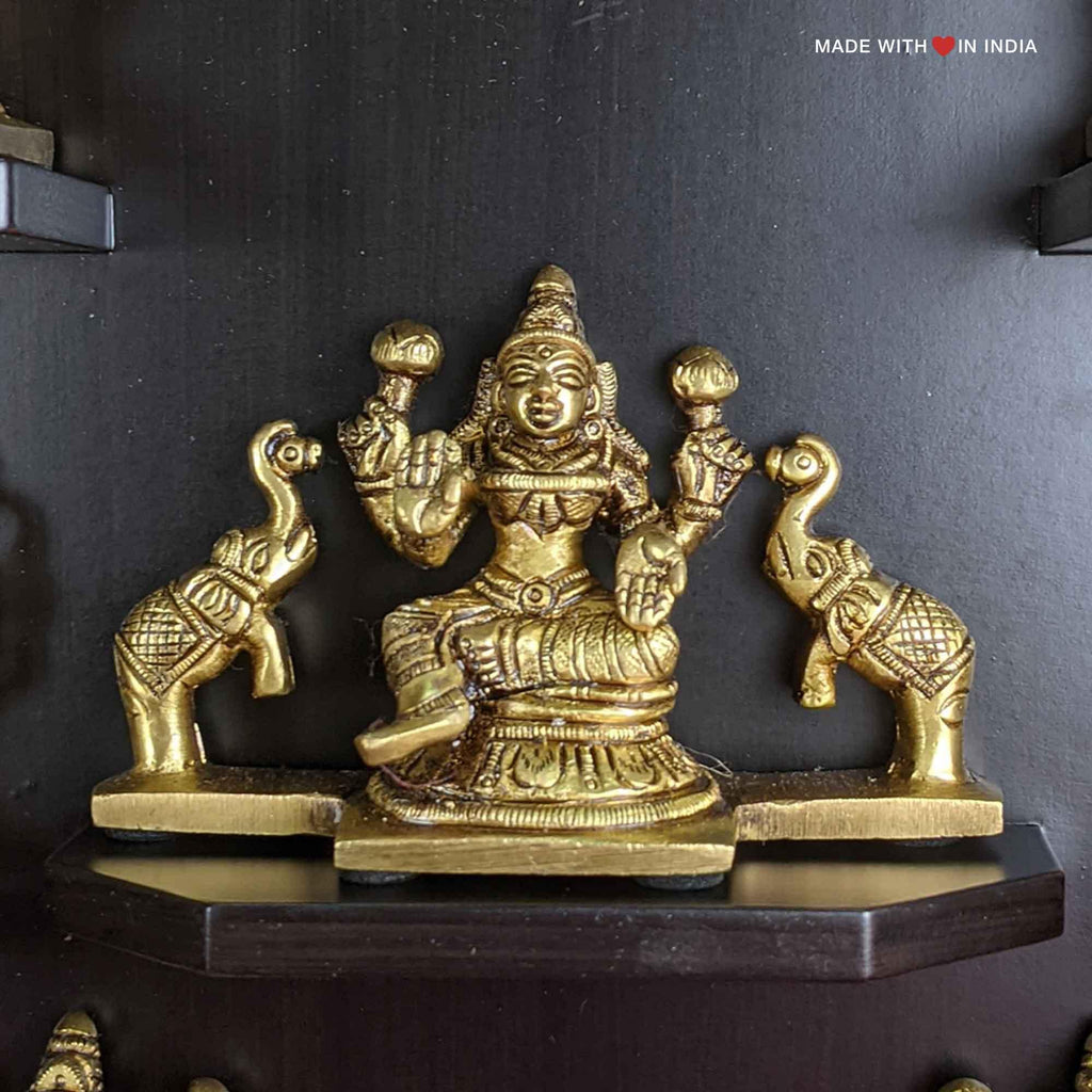 Ashtalakshmi Brass Statue - Eight Manifestations of Lalshmi (Laxmi) - on wooden base - Made with Love in India