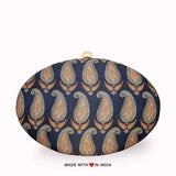 Blackcurrant Paisley — Oval Orange on Purple Silk Designer Clutch Bag - Made with Love in India