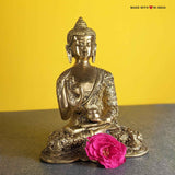 Buddha Brass Statue - with Story Inscriptions - Tabletop Accent - 7.5 inches - Made with Love in India