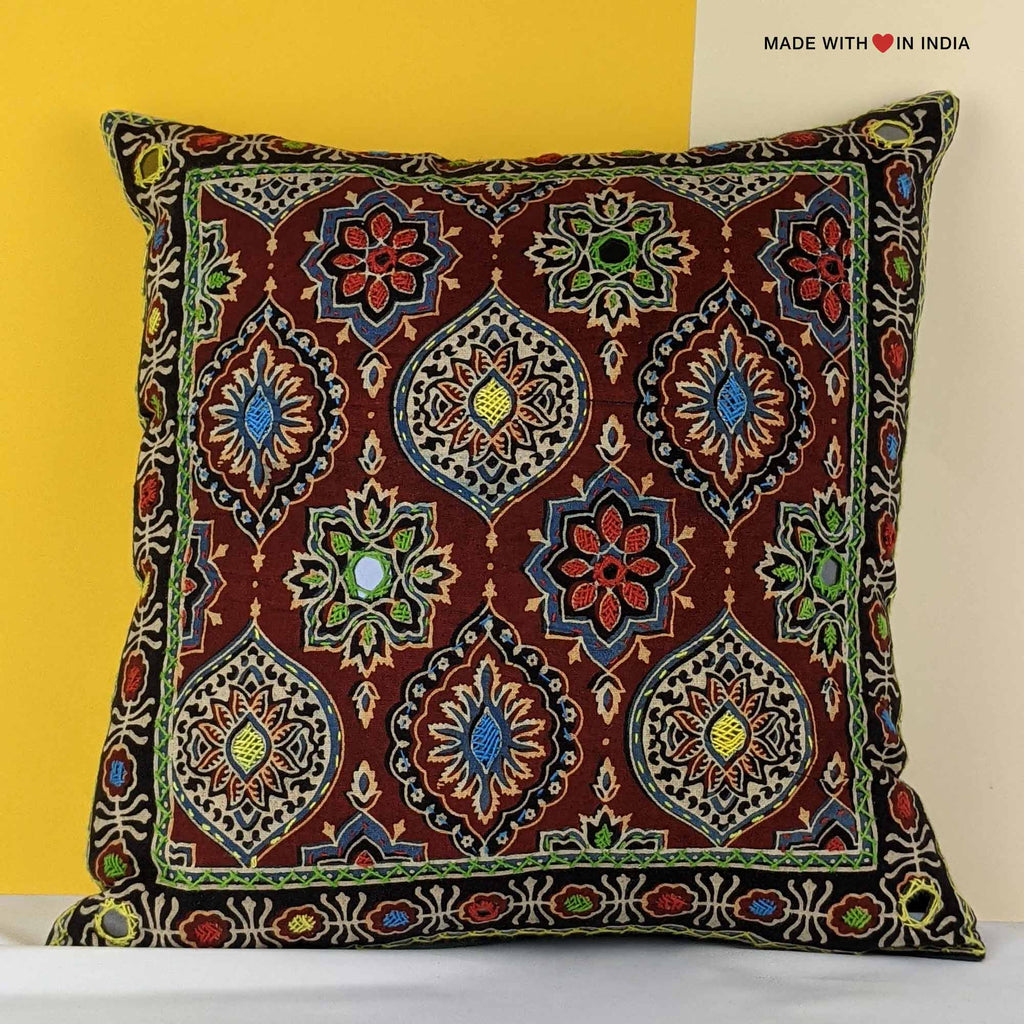 Balera - Ajrakh Embroidered Mirror-work Cushion Cover