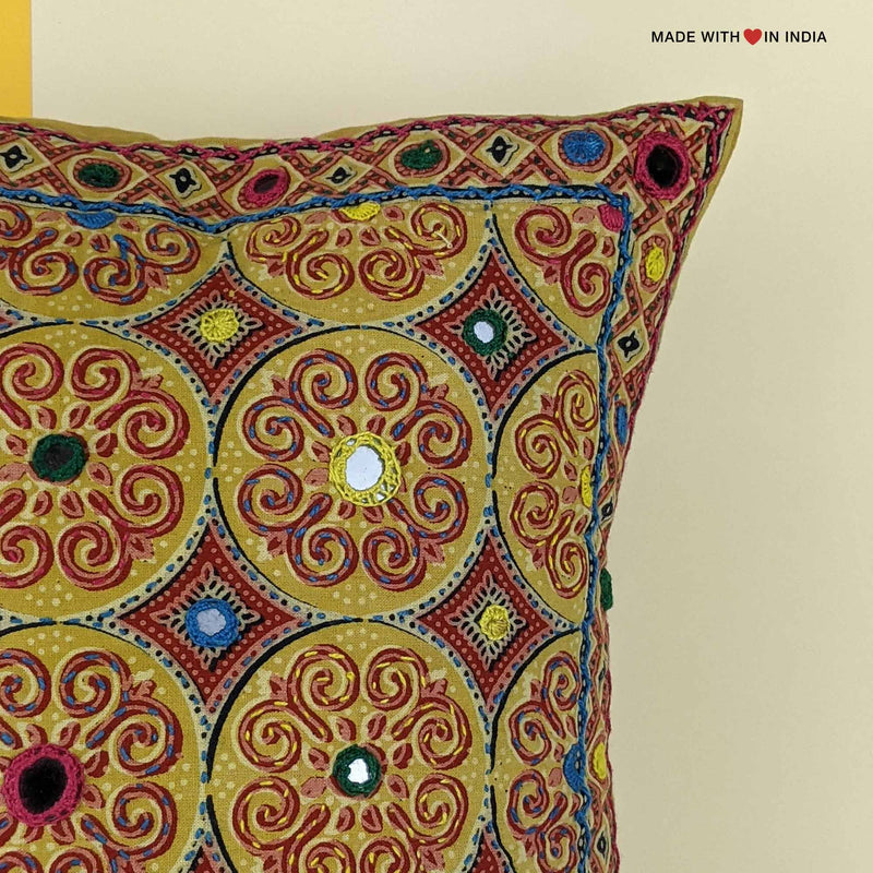 Chooli - Ajrakh Embroidered Mirror-work Cushion Cover
