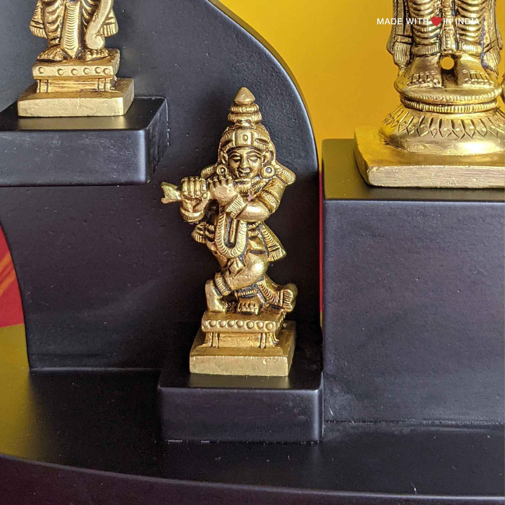 Dashavatar - Ten Incarnations of Vishnu - Set of Brass Statues on Wooden Base - Made with Love in India