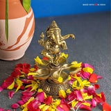 Ganesha Dancing Diya (Oil Lamp) - Ganesh Brass Statue - 5 inches