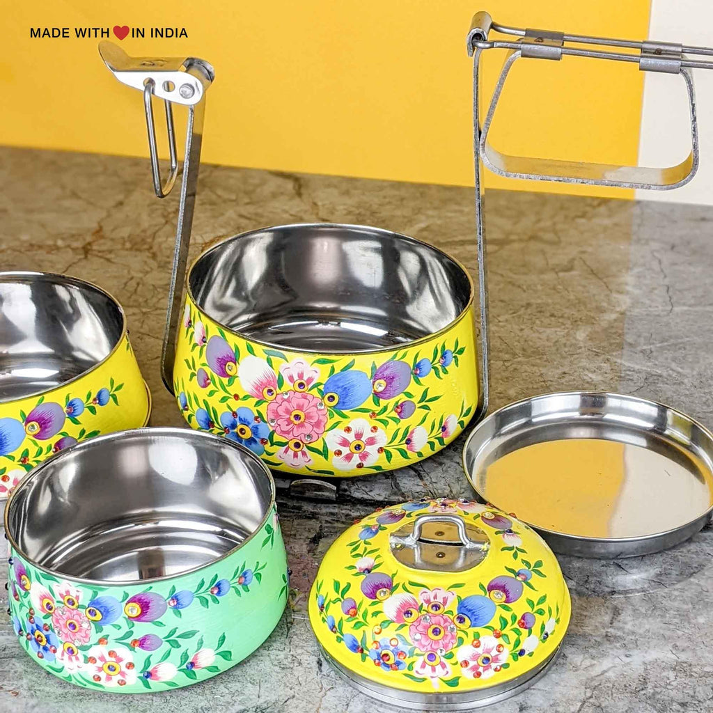 Gulistan Hand-Painted Stainless Steel Tiffin Lunch Box - Made with Love in India