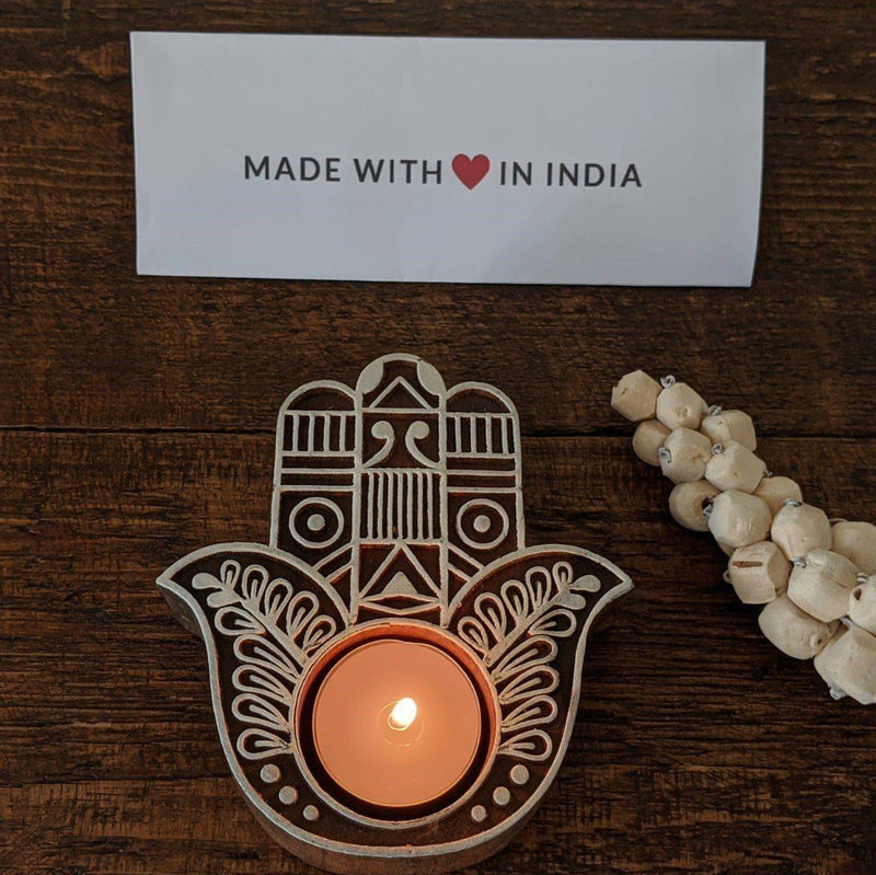 Hamsa — Wood Printing Block Tea Light Holder - Made with Love in India