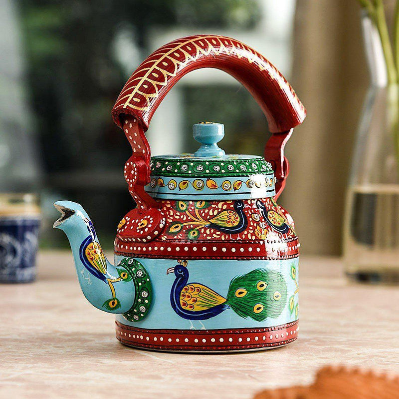 Hand Painted Chai Kettle - Peacock Paradise - Made with Love in India