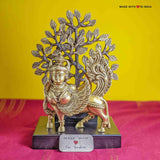 Kamadhenu and Kalpavriksha - Gomata and Wish Fulfilling Tree - Brass statue - 9 inches