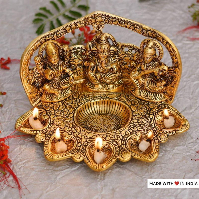 Lakshmi Ganesh Saraswati Diya - Made with Love in India