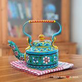 Mankot - Hand Painted Chai Kettle Teapot in Turquoise, Yellow, & Pink - Made with Love in India