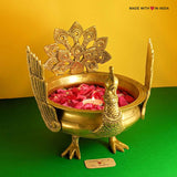 Brass Urli - Winged Peacock - Decorative Brass Bowl aka Uruli - Made with Love in India