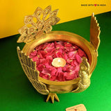 Brass Urli - Winged Peacock - Decorative Brass Bowl aka Uruli - Made with Love in India