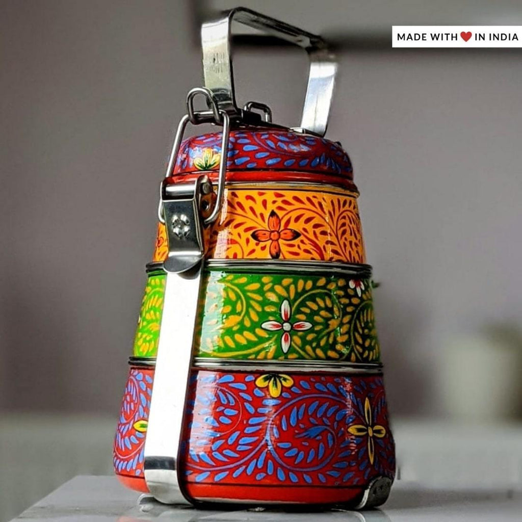 Rangeela Hand-Painted Stainless Steel Tiffin Lunch Box - Made with Love in India