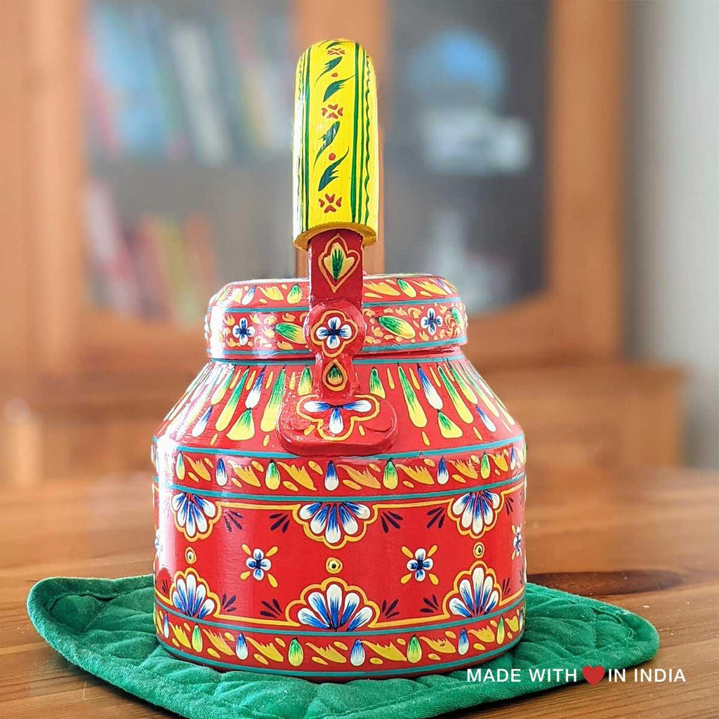Shamiana - Hand Painted Chai Kettle Teapot in Red, Yellow, & Blue - Made with Love in India