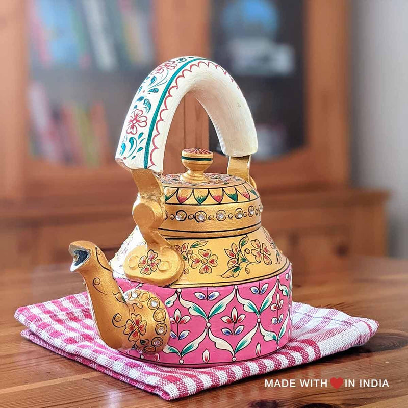 Sitabo - Hand Painted Chai Kettle Teapot in Pink & White - Made with Love in India