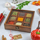 Handcrafted Wooden Spice Box Masala Dabba with Glass Lid — 8 inch, 10 inch, 12 inch - Made with Love in India