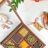 Handcrafted Wooden Spice Box Masala Dabba with Glass Lid — 8 inch, 10 inch, 12 inch - Made with Love in India