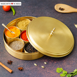 Nala — 9 inch Hand-hammered Brass Spice Box/ Masala Dabba