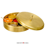 Nala — 9 inch Hand-hammered Brass Spice Box/ Masala Dabba