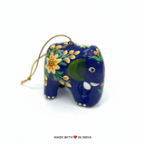Festive Elephant Charm: Blue Hand-Painted Paper Mache Christmas Tree Decorations