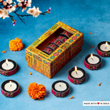 Stone Embellished Diwali Tealight Holders- Red (Set of 6)