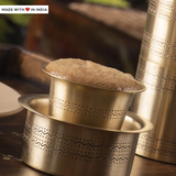 Brass South Indian Filter Coffee Davarah & Tumbler Set- Brushed Matt Finish with Etched Kolam Borders