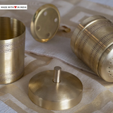 Brass South Indian Filter Coffee Percolator-Matt Finish with Etched Kolam Borders