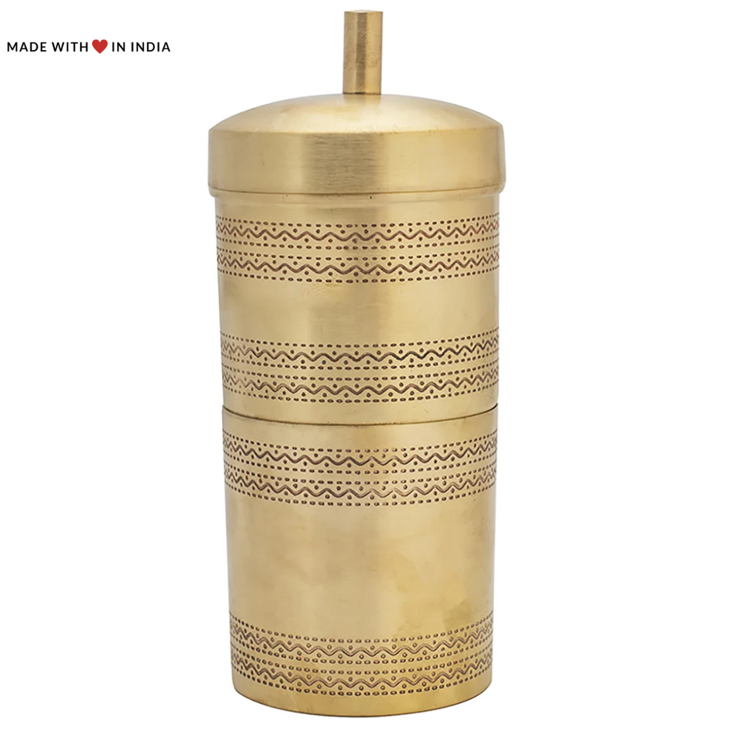 Brass South Indian Filter Coffee Percolator-Matt Finish with Etched Kolam  Borders