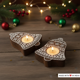 Handcrafted Christmas Bell Themed Wooden Printing Block Tea Light Holder