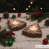 Handcrafted Christmas Tree Themed Wooden Printing Block Tea Light Holder