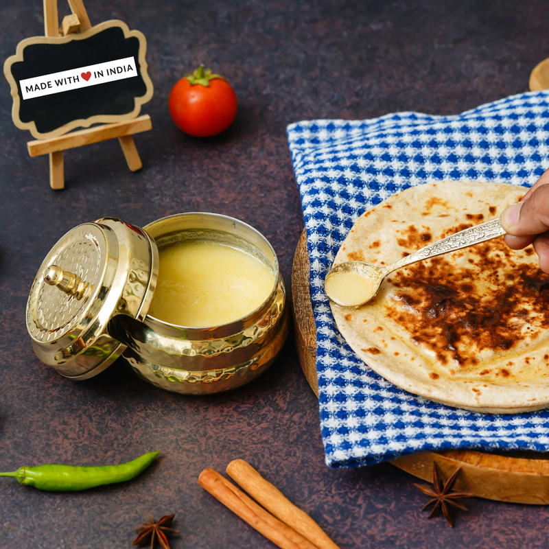 Hand-hammered Brass Ghee Pot with tin lining