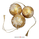 Hand-painted Golden Snowflake themed Christmas Bauble | Sustainable Artisan Ornament | Eco-Friendly Festive Decor