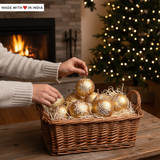 Hand-painted Golden Snowflake themed Christmas Bauble | Sustainable Artisan Ornament | Eco-Friendly Festive Decor