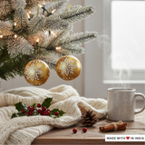 Hand-painted Golden Snowflake themed Christmas Bauble | Sustainable Artisan Ornament | Eco-Friendly Festive Decor