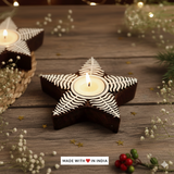 Handcrafted Fern Leaf Themed Wooden Printing Block Tea Light Holder