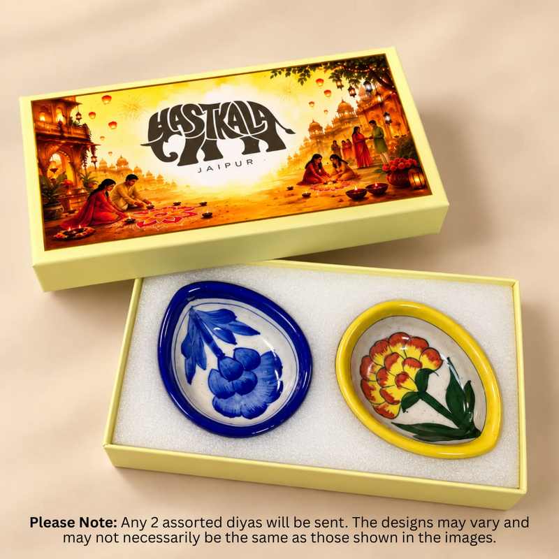 Hand-painted Jaipur Blue Pottery Diyas – Assorted