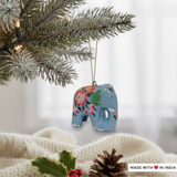 Festive Elephant Charm: Sky Blue Hand-Painted Paper Mache Christmas Tree Decorations